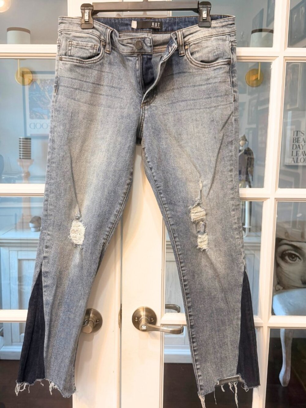 KUT From The Kloth Jeans Womens 10 Light Wash Two Tone Distressed Hem